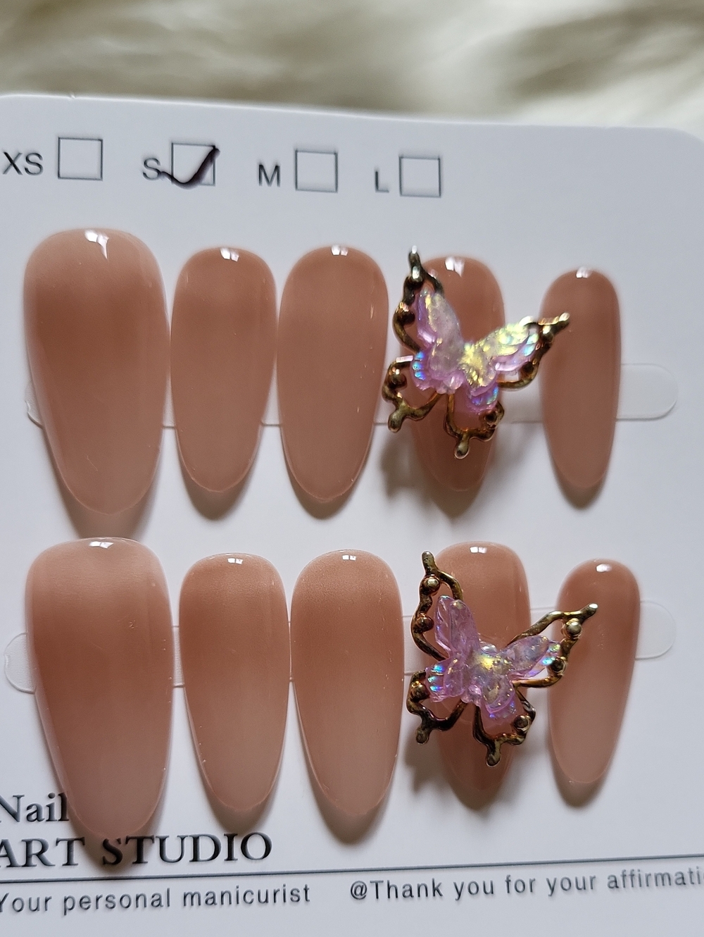 (S)🎀Premium Nail Art Nude Stiletto Style w/ ButterflyPress On Nails
